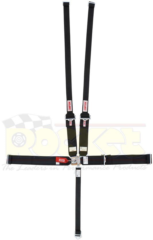 Simpson SI29066BK-HN Sprint Car 5 Point Harness Black Latch & Link Pull Down No Right Side Adjuster suit Head & Neck Restraint 3"/2" Belt