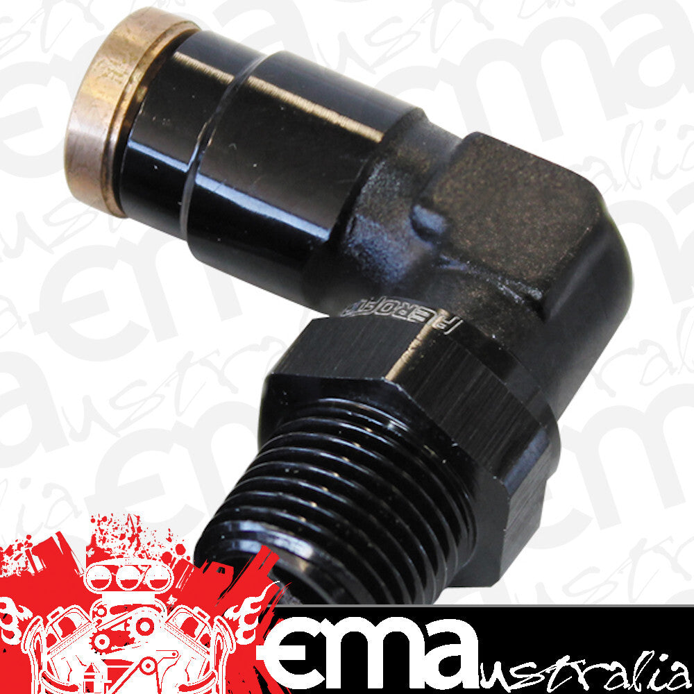 Aeroflow AF123-04-02BLK 1/8" NPT 90 Degree to 1/4" 120Series Nylon Black Fitting
