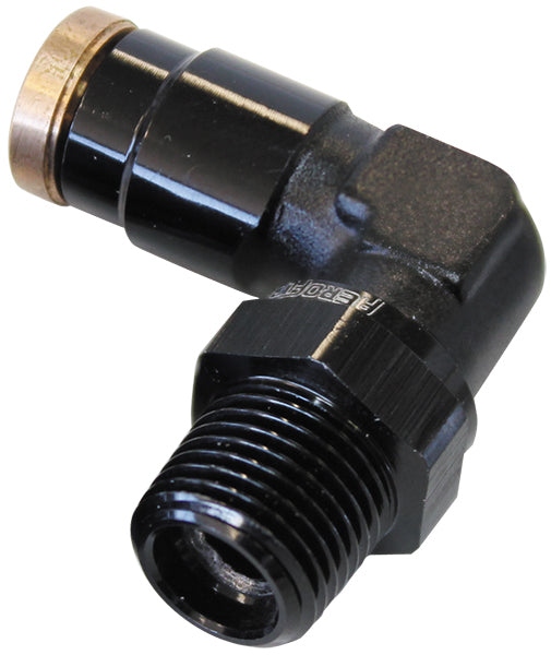 Aeroflow AF123-04-02BLK 1/8" NPT 90 Degree to 1/4" 120Series Nylon Black Fitting