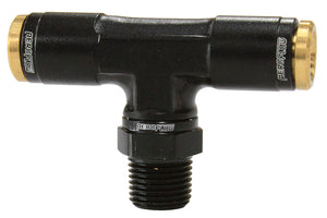 Aeroflow AF124-04-02BLK 1/8" NPT Tee to 2 x 1/4" 120 Series Nylon Black Fitting