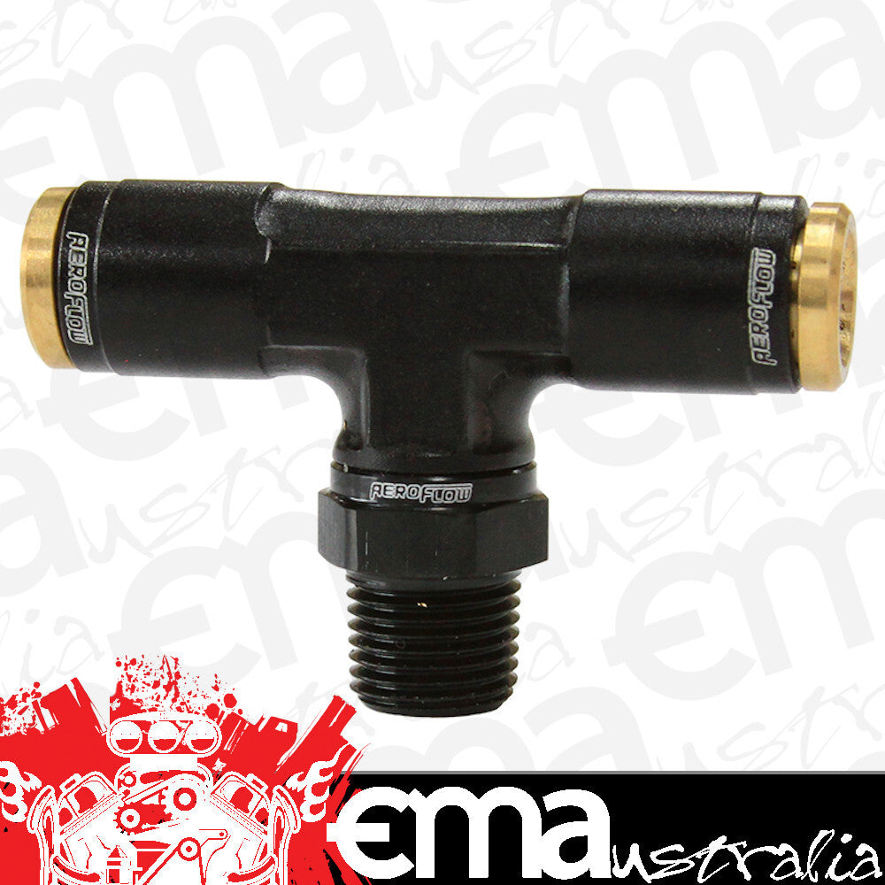 Aeroflow AF124-04-02BLK 1/8" NPT Tee to 2 x 1/4" 120 Series Nylon Black Fitting