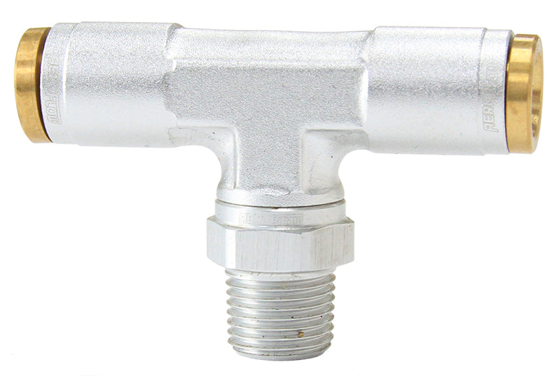 Aeroflow AF124-04-02S 1/8" NPT Tee to 2 x 1/4" 120 Series Nylon Silver Fitting