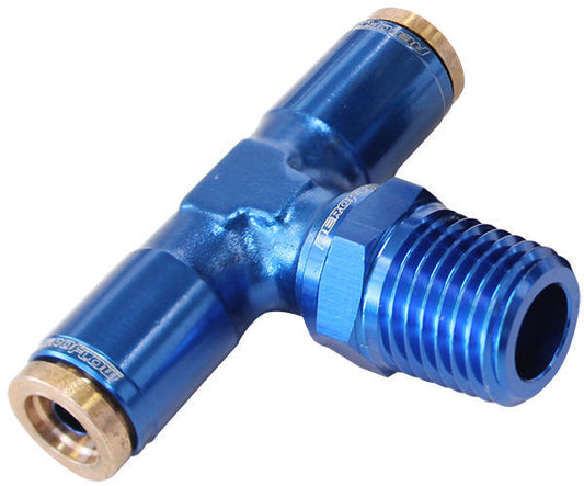 Aeroflow AF124-04 1/4" NPT Tee to 2 x 1/4" 120 Series Nylon Blue Fitting