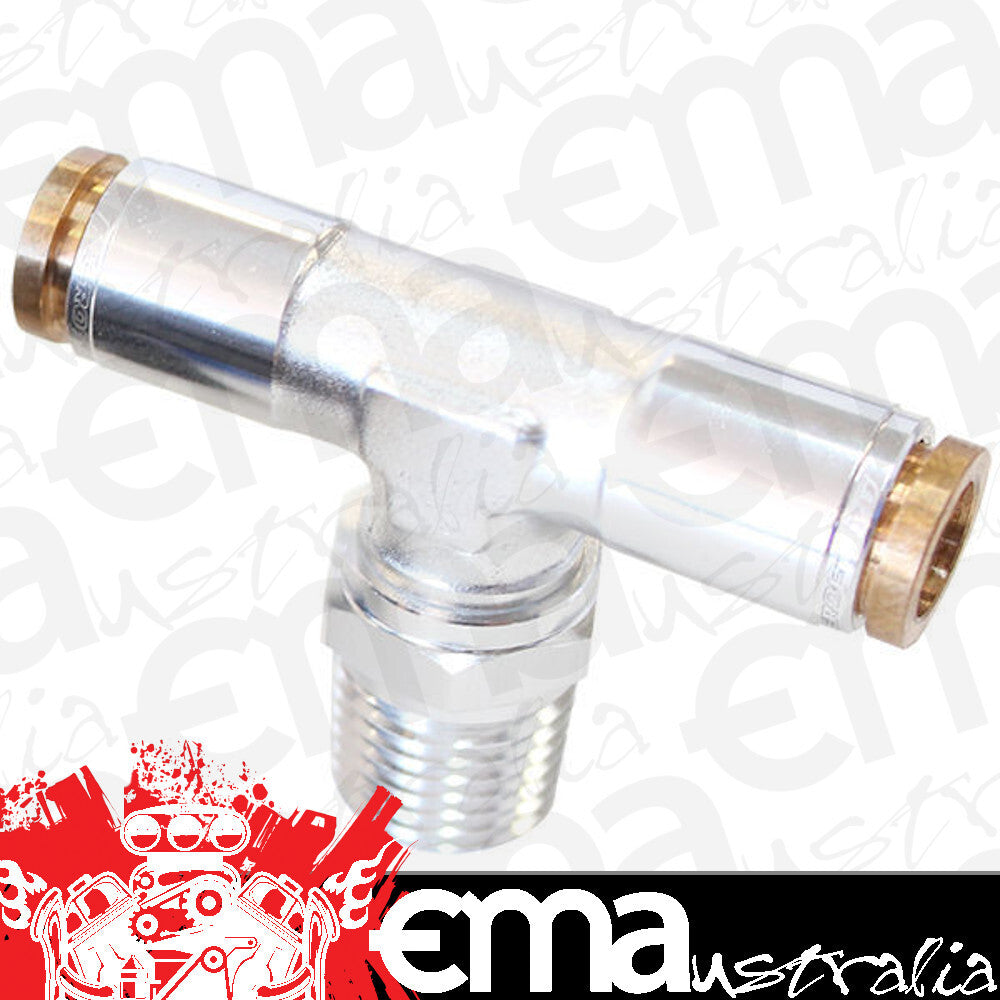 Aeroflow Performance Products AF124-04S 1/4" NPT Tee to 2 x 1/4" 120 Series Nylon Silver Fitting