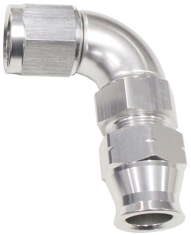 Aeroflow AF139-06S 3/8" Tube 90 Deg Female -6AN Silver Swivel Nut with Olive