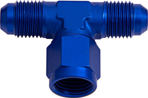 Aeroflow AF144-04 AN Tee -4AN Female Nut Blue Swivel Nut On Side