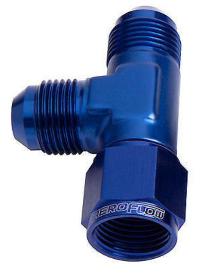 Aeroflow AF145-04 Tee -4AN Female Swivel On Run Blue Swivel Nut