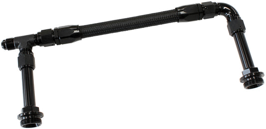 Aeroflow AF160-06-2BLK Holley Dual Inlet Rail -6AN Black Suit 2x Metering Blocks