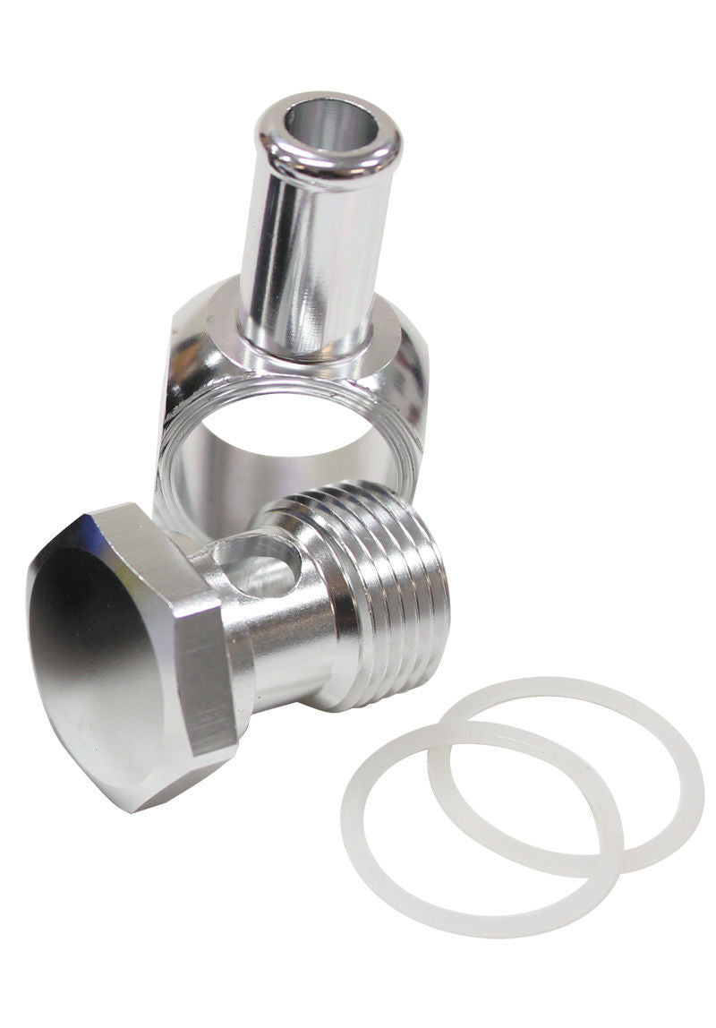 Aeroflow AF164-06S Edelbrock Carb Inlet Banjo Silver 5/8-20 to Male 3/8 Barb