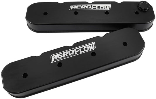 Aeroflow AF77-5010BLK Billet Valve Cover Set with Aeroflow Logo, Black Finish Suit GM LS Series. No Coil Mounts