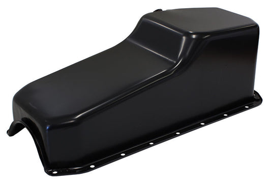 Aeroflow AF82-9005BLK Steel Stock Oil Pan SBC Black Lh/Side Dipstick Rear Sump