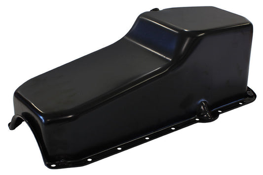 Aeroflow AF82-9092BLK Steel Stock Oil Pan SBC Black Rh/Side Dipstick Rear Sump