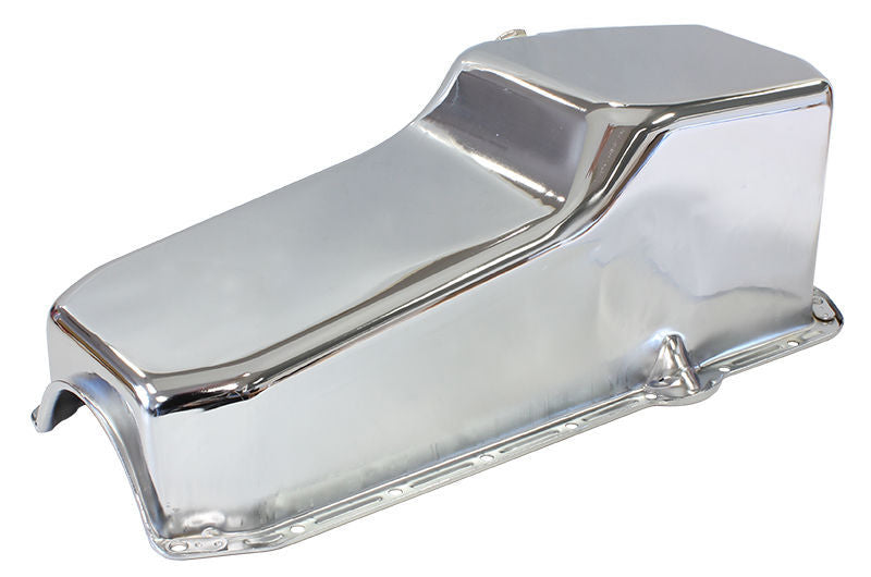 Chev small block Gen 1 262-400 V8.Rear Main Seal Style: 2-piece Steel Stock Oil Pan SBC Chromerh/Side Dipstick Rear Sump Aeroflow Performance Products AF82-9092C