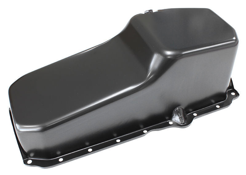 Aeroflow AF82-9414BLK Stock Oil Pan SBC Late '86 On Rh/Side Dipstick Black