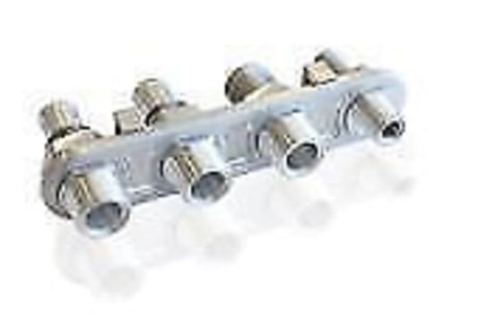 Aeroflow AF88-2005 Billet A/C Bulkhead 4 Port Inline 3x-10 1x-6 Barb Rear