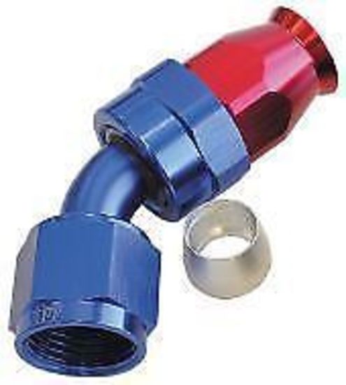 Aeroflow AF202-04D Alloy 45 Deg Hose End -4AN Blue Full Swivel Suit PTFE
