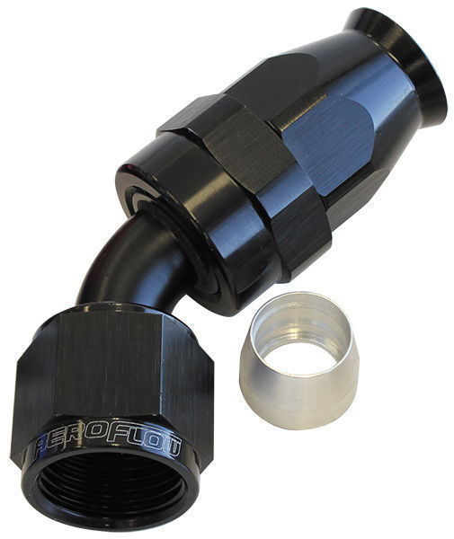 Aeroflow AF202-06DBLK Alloy 45 Deg Hose End -6AN Black Full Swivel Suit PTFE