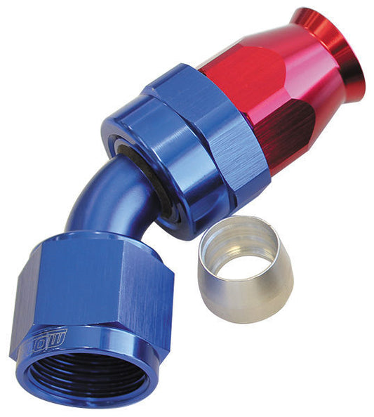 Aeroflow AF202-08D Alloy 45 Deg Hose End -8AN Blue Full Swivel Suit PTFE
