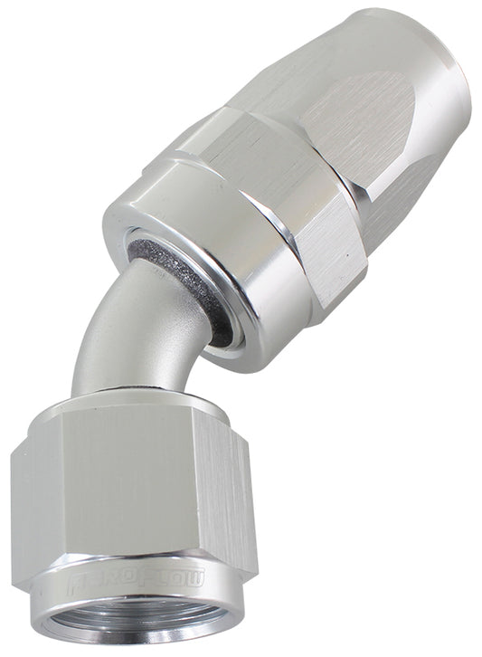 Aeroflow AF202-08DS Alloy 45 Deg Hose End -8AN Silver Full Swivel Suit PTFE