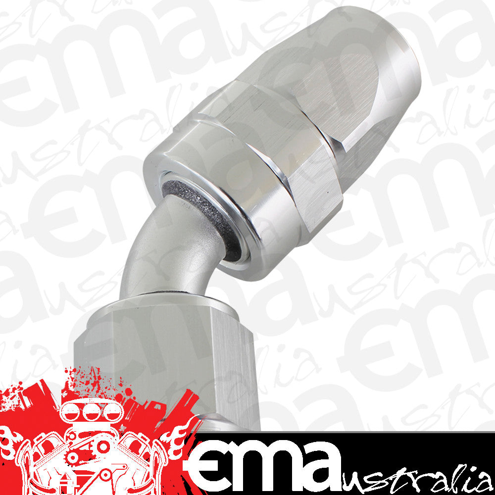 Aeroflow AF202-08DS Alloy 45 Deg Hose End -8AN Silver Full Swivel Suit PTFE