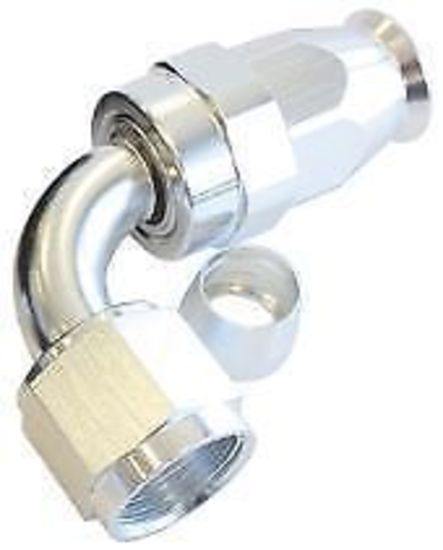 Aeroflow AF203-16DS Alloy 90 Deg Hose End -16AN Silver Full Swivel Suit PTFE