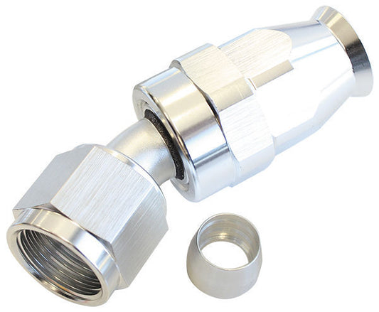 Aeroflow AF207-08DS Alloy 30 Deg Hose End -8AN Silver Swivel Nut Suit Teflon
