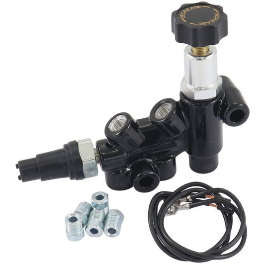 Aeroflow AF300-148 Brake Adjustable Combination Proportioning Valve Black Finish, Brake Light Switch Included.