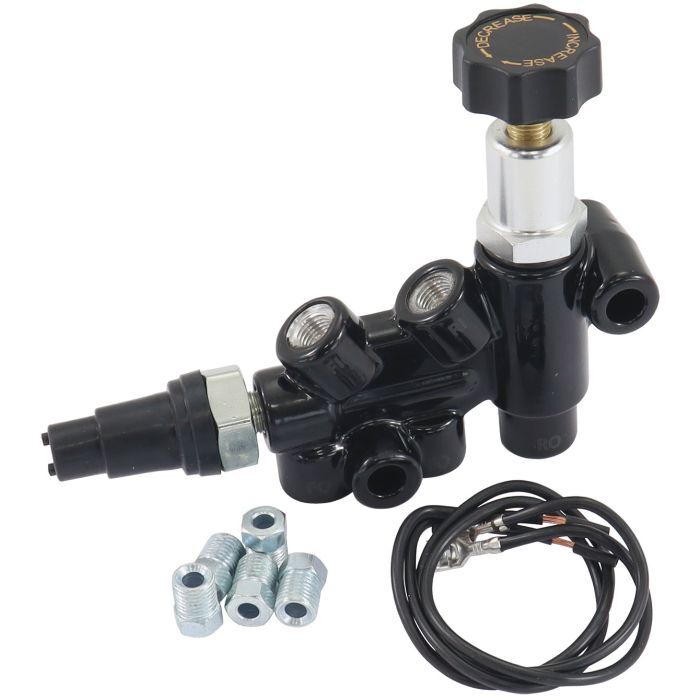 Aeroflow AF300-148 Brake Adjustable Combination Proportioning Valve Black Finish, Brake Light Switch Included.