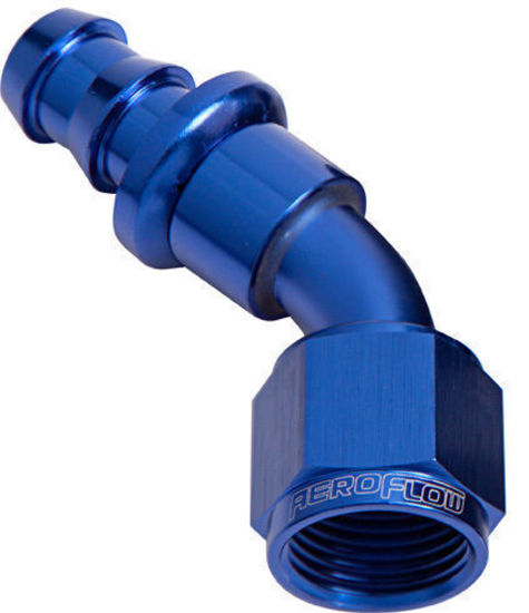 Aeroflow AF402-04 45 Deg Push Lock End -4AN Blue No Clamp Required