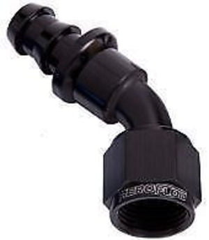 Aeroflow 400 series hose 45 Deg Push Lock End -8AN Black No Clamp Required Aeroflow Performance Products AF402-08BLK
