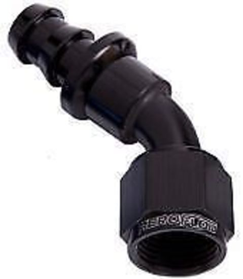 Aeroflow 400 series hose 45 Deg Push Lock End -8AN Black No Clamp Required Aeroflow Performance Products AF402-08BLK
