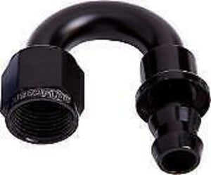 Aeroflow AF406-04BLK 180 Deg Push Lock End -4AN Black No Clamp Required