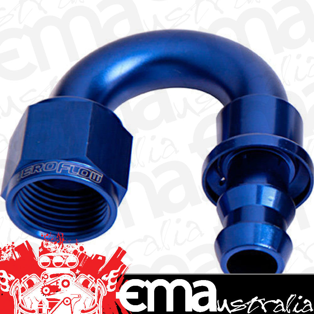 Aeroflow AF406-12 180 Deg Push Lock End -12AN Blue No Clamp Required