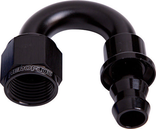 Aeroflow AF406-12BLK 180 Deg Push Lock End -12AN Black No Clamp Required