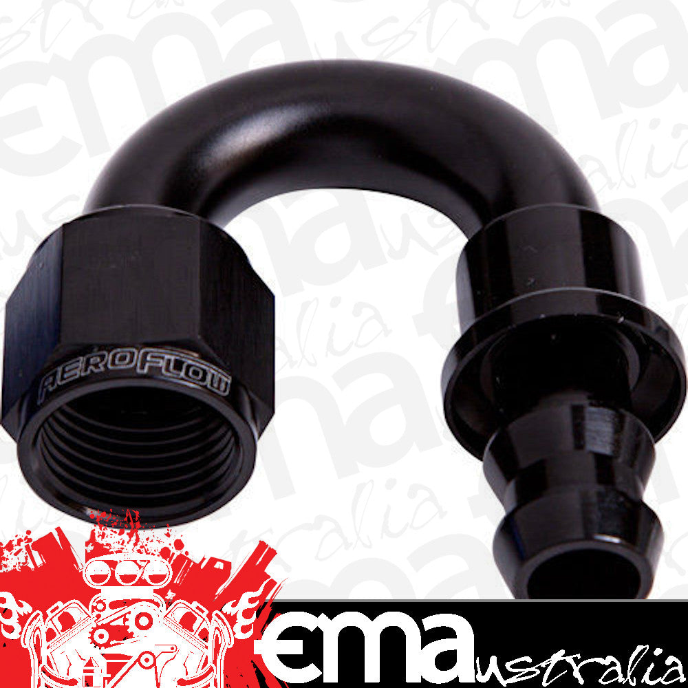 Aeroflow AF406-12BLK 180 Deg Push Lock End -12AN Black No Clamp Required