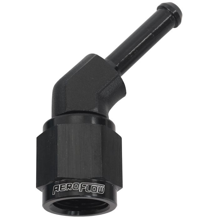 Aeroflow AF412-04BLK 45Â° Hose Barb 3/16" to -4AN Black Finish