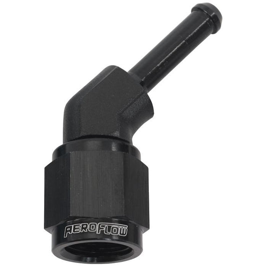Aeroflow AF412-04BLK 45Â° Hose Barb 3/16" to -4AN Black Finish