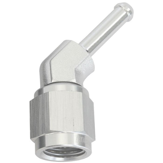 Aeroflow AF412-04S  45Â° Hose Barb 3/16" to -4AN Silver Finish