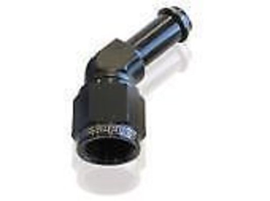 Aeroflow AF412-06BLK Female -6AN 45Deg to 3/8" Barb Black Swivel Nut