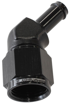 Aeroflow AF412-08-06BLK Female -8AN 45Deg to 3/8" Barb Black Swivel Nut