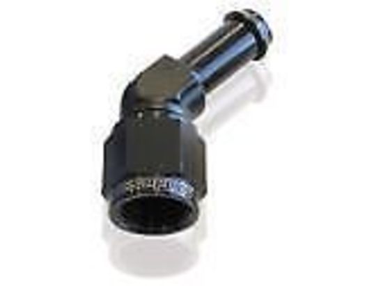 Aeroflow AF412-08BLK Female -8AN 45Deg to 1/2" Barb Black Swivel Nut