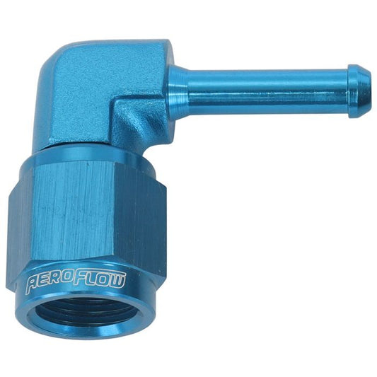 Aeroflow AF413-04 90Â° Hose Barb 3/16" to -4AN Blue Finish