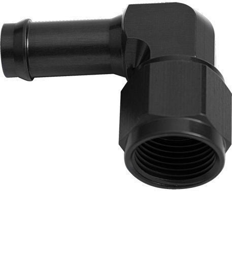 Aeroflow AF413-06BLK Female -6AN 90Deg to 3/8" Barb Black Swivel Nut
