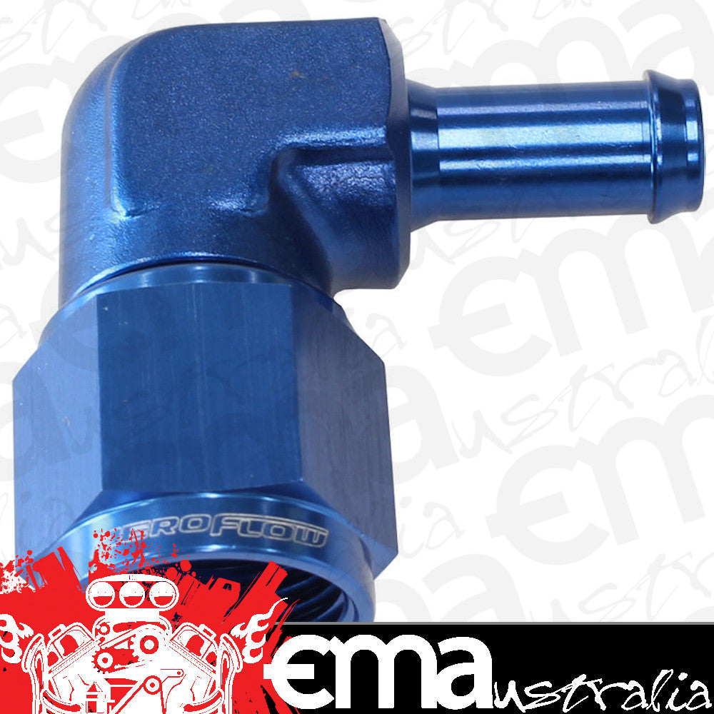 Aeroflow AF413-08-06 Female -8AN 90Deg to 3/8" Barb Blue Swivel Nut