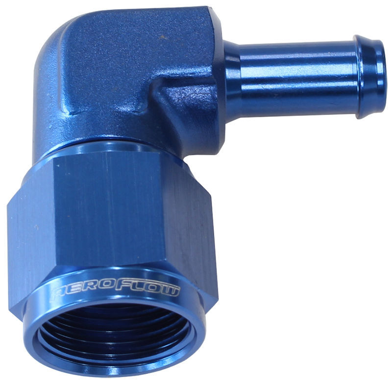 Aeroflow AF413-08-06 Female -8AN 90Deg to 3/8" Barb Blue Swivel Nut