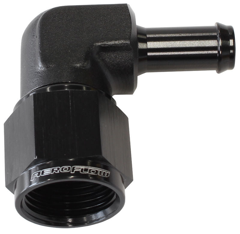 Aeroflow AF413-08-06BLK Female -8AN 90Deg to 3/8" Barb Black Swivel Nut