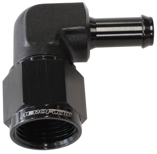 Aeroflow AF413-08-06BLK Female -8AN 90Deg to 3/8" Barb Black Swivel Nut