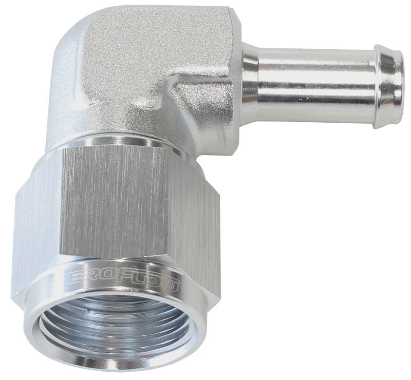 Aeroflow AF413-08-06S Female -8AN 90Deg to 3/8" Barb Silver Swivel Nut