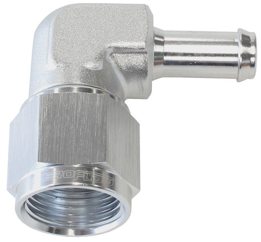 Aeroflow AF413-08-06S Female -8AN 90Deg to 3/8" Barb Silver Swivel Nut
