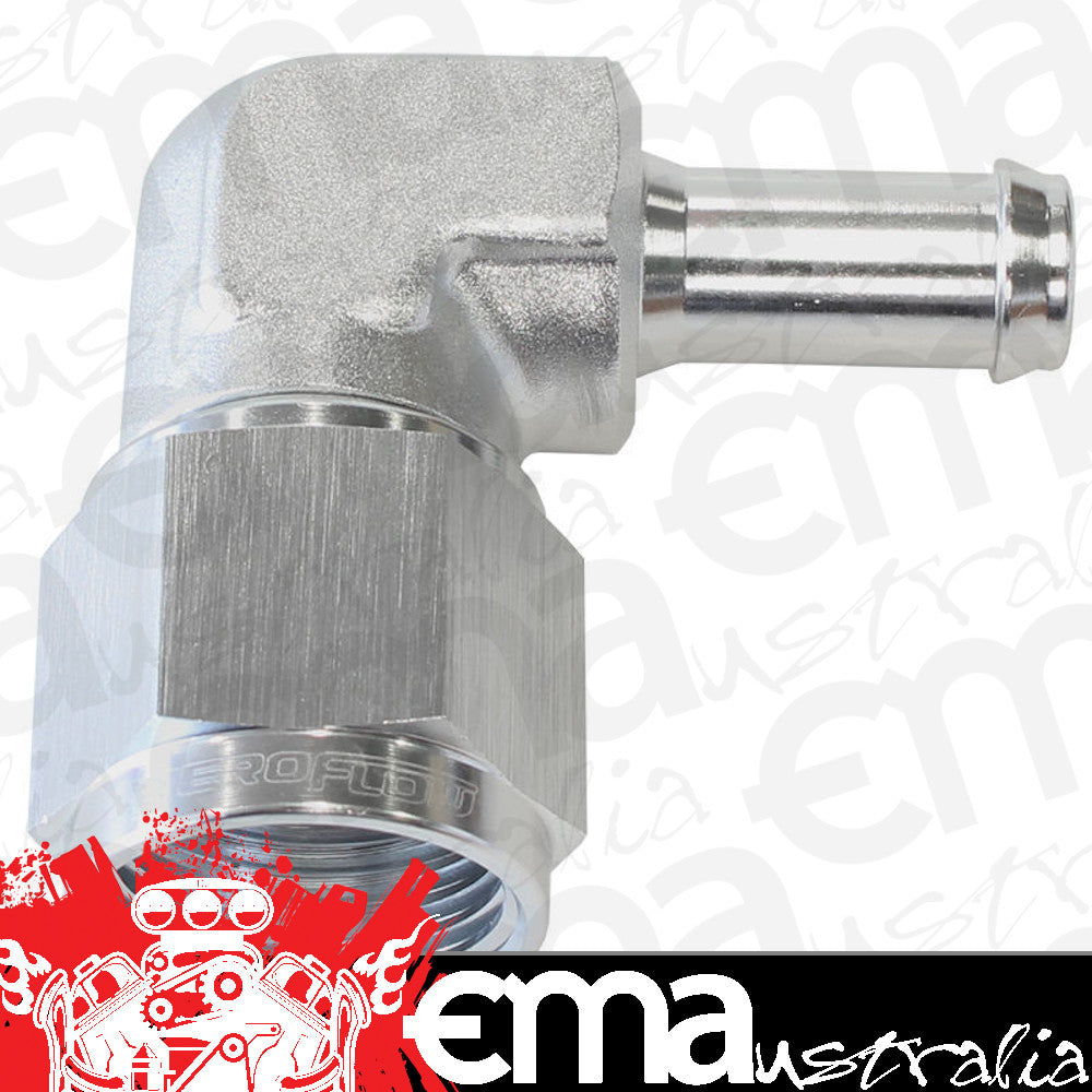 Aeroflow AF413-08-06S Female -8AN 90Deg to 3/8" Barb Silver Swivel Nut